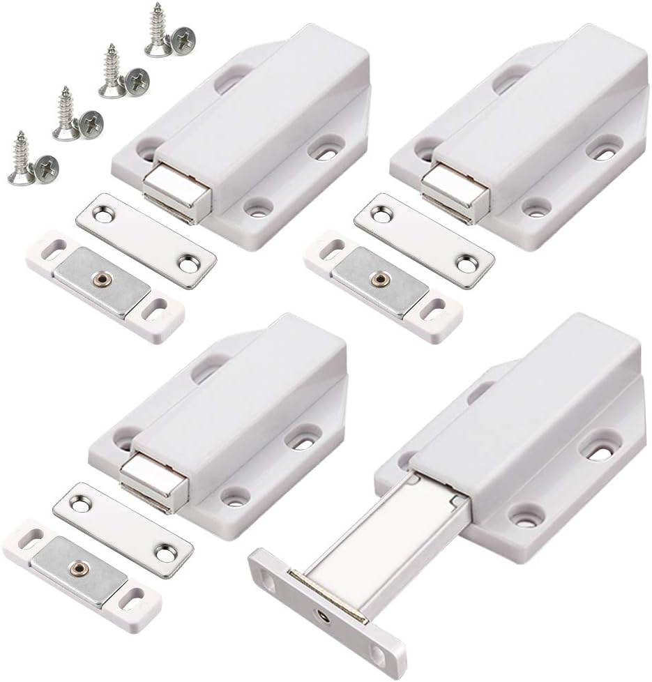 Magnetyczny samozamykacz do drzwi z mechanizmem push-to-open (zestaw 4 szt.) do szafek i szuflad. Magnetyczny system blokowania. Amortyzator drzwi.