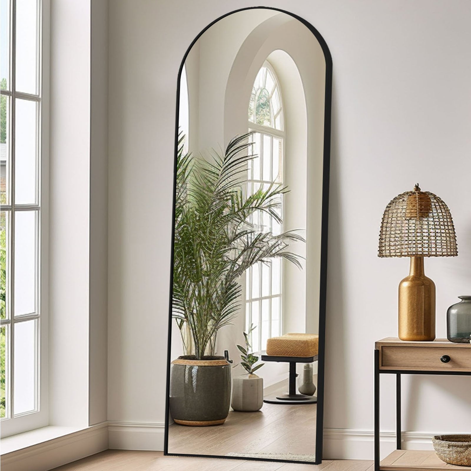 LunaMirror Ellis 146 x 44 cm, espelho de corpo inteiro curvo, de pé ou parede, moldura preta - 2