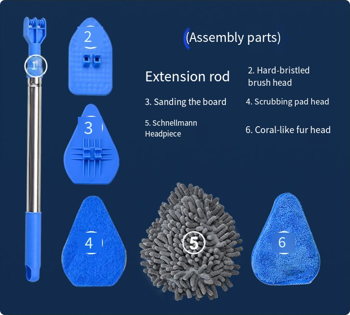 Brosse de nettoyage à long manche de 35 pouces pour le nettoyage du verre - extensible, avec têtes de rechange multifonctionnelles - 3