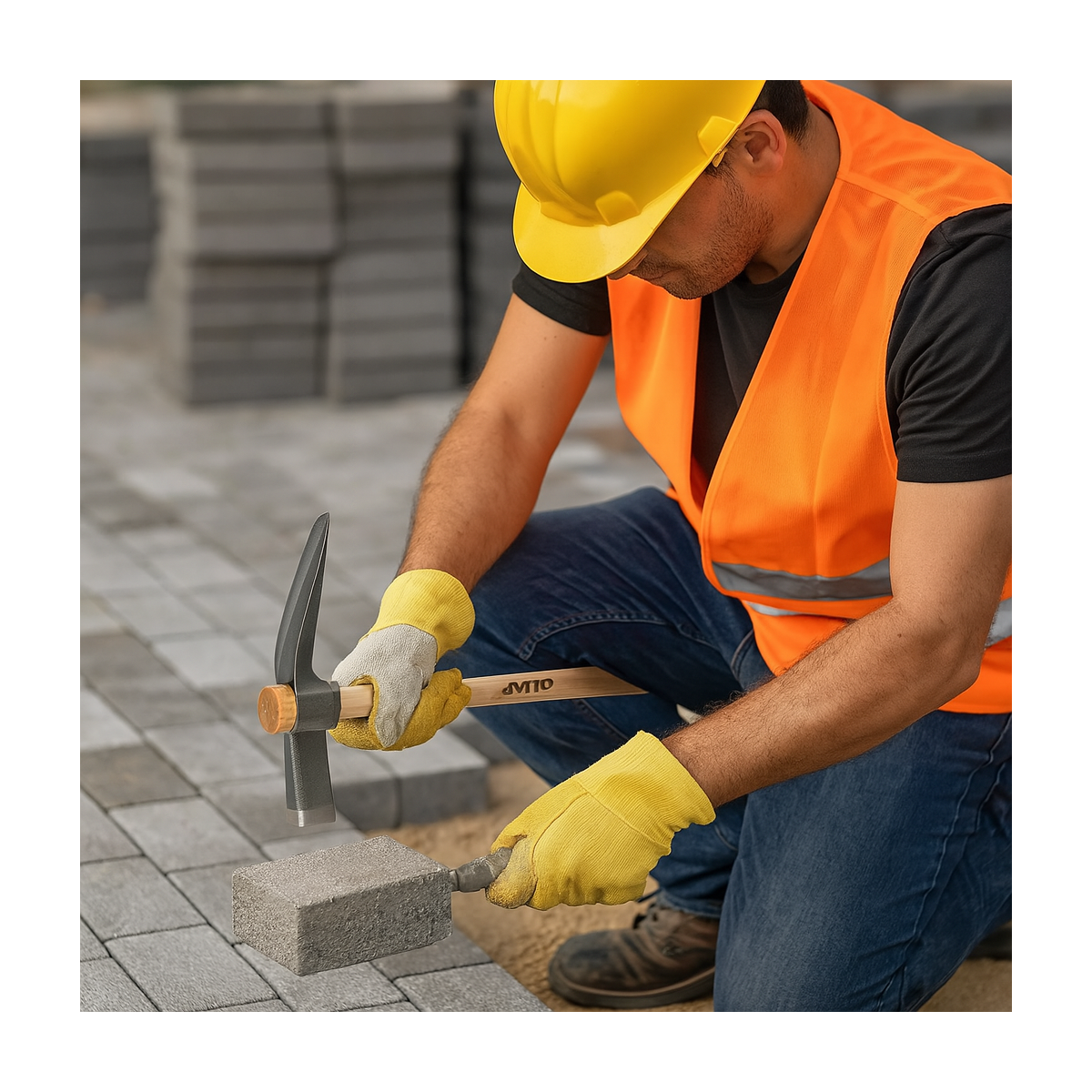 Marteau de Paveur Acier Trempé & Manche Bois Marteau de Maçon pour la pose de pavés et bordures VITO - 3