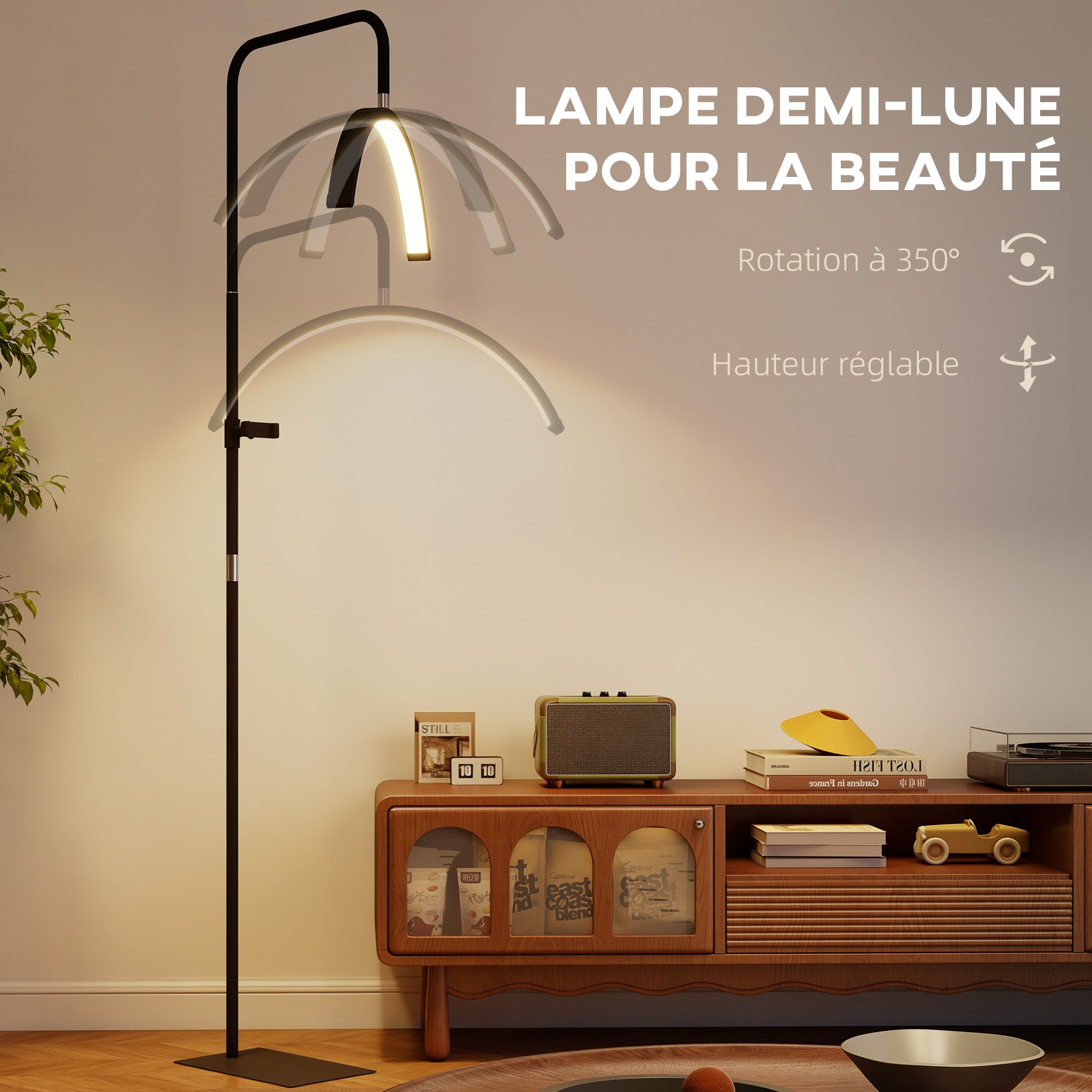 Lámpara de pie LED giratoria de 350° con forma de media luna, regulable ...