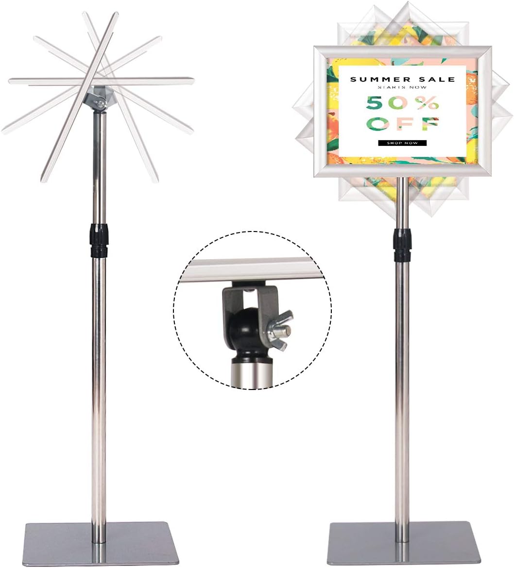 A4 Poster Stand, Espositore da Pavimento, Supporto Poster/Menù per Pubblicità da Terra, Girevole a 360 Gradi, Regolabile in Altezza (Argento A - 3