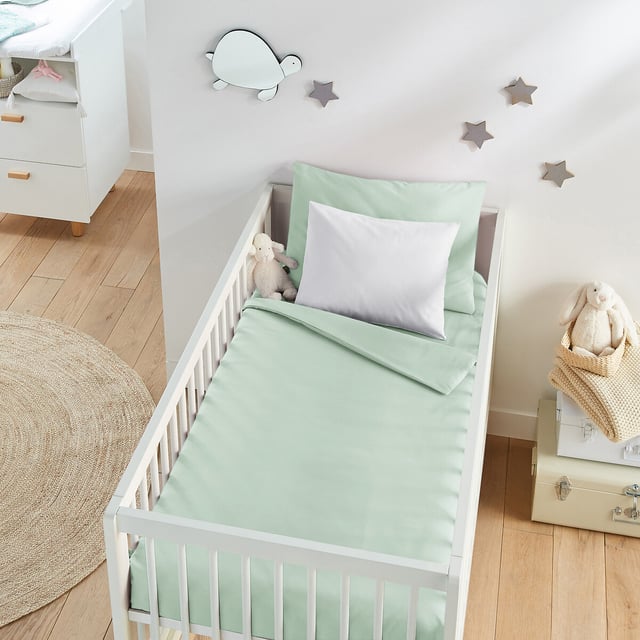 Housse de couette bébé en coton, Scenario - Vert clair - 140 x 150 cm