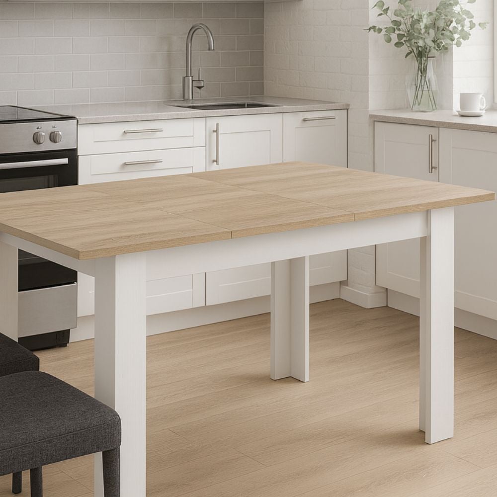 Tavolo da Pranzo Allungabile Moderno Ripiano Estensibile in Legno Melaminico Bianco Rovere cm 140/190x90x78h cm - 3
