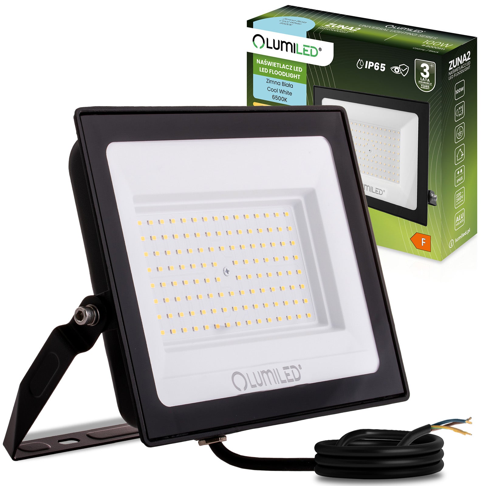 Naświetlacz LED Lumiled 100W 9000lm 6500K Zimna biel IP65 Czarny 1 szt.