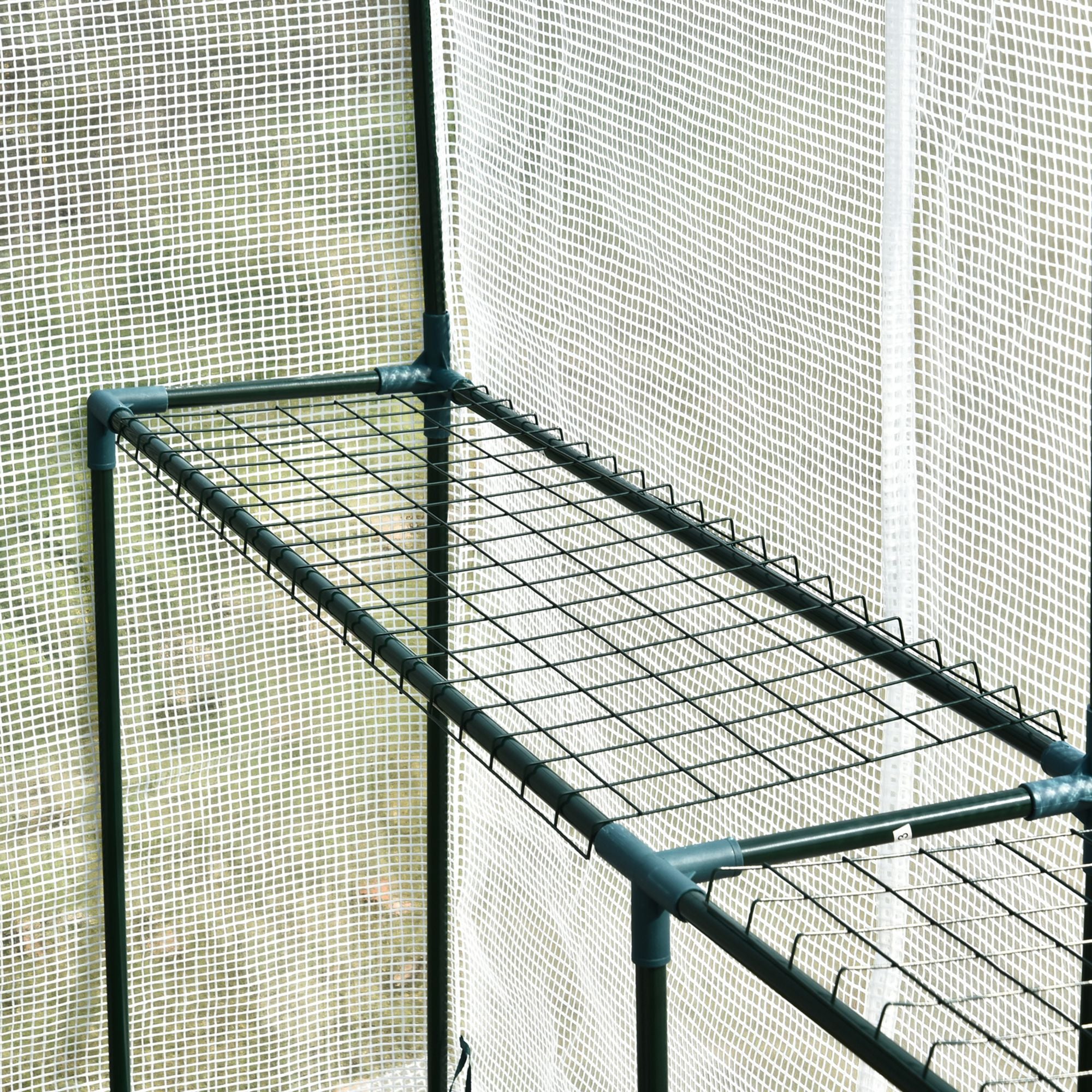 Serre de jardin PE avec étagère 2 niveaux,serre de balcon,bâche renforcée 140g/m²,châssis en acier,porte zippée enroulable,186x120x190cm,blanc - 9