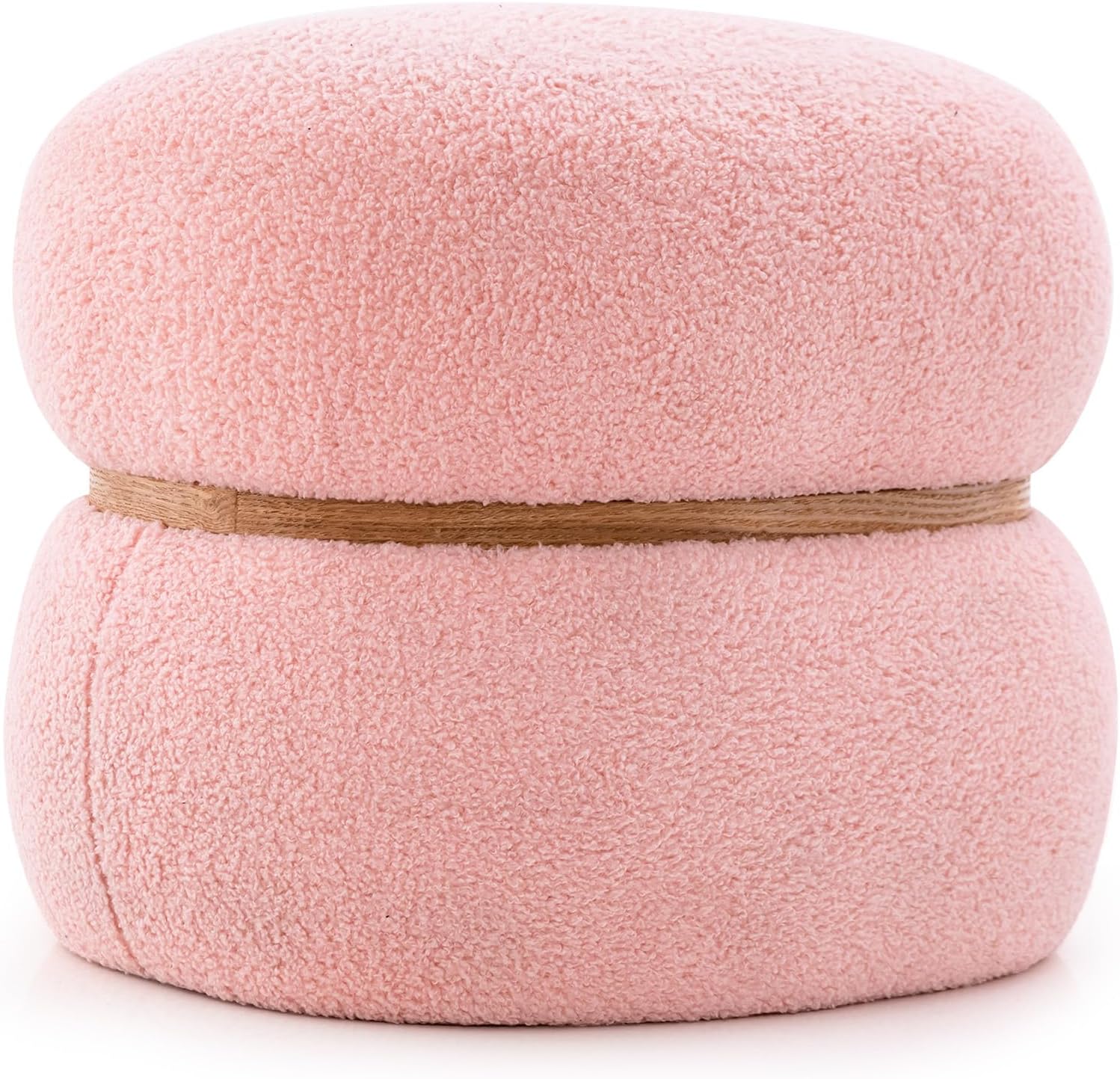 Taboret Owalny do Siedzenia i Makijażu, Polerowany z Sherpa, Antypoślizgową Wyściółką, Otomana Aksamitna do Wejścia, Salonu, 44 x 35 x 35 cm, Różowy