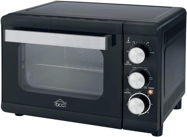 DCG Eltronic MBN24 - Fornetto elettrico, termostato regolabile, ventilato, 4 posizioni di calore, Nero, 1380 W, 24 litri, 44 x 29 x 30 cm