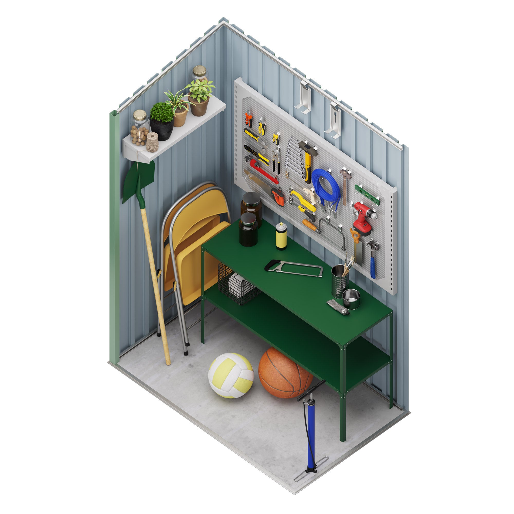 Armadio da giardino in metallo 1,39m2 Hede Green - Porta scorrevole - Tetto spiovente - Colore verde - Casetta da giardino per esterni - 5