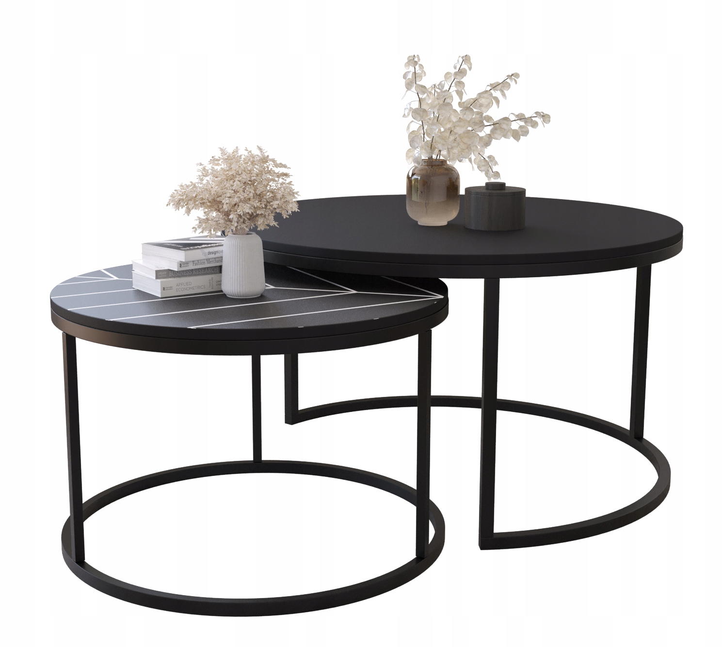 Zestaw 2 Stolików Kawowych Okrągłe LOFTOWE INDUSTRIAL Czarny PRINT 80cm