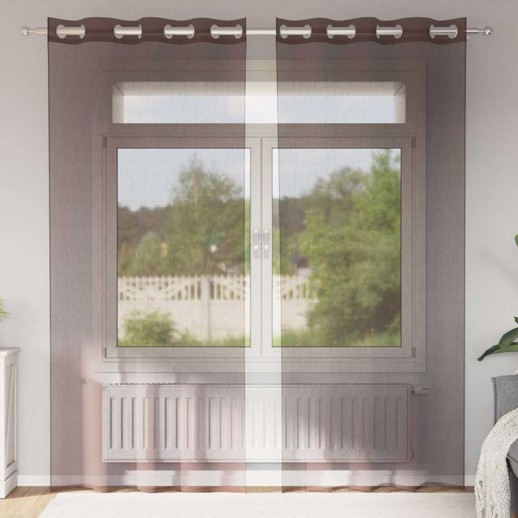 Zasłony woalowe z przelotkami 2 szt. Brązowe 140x245 cm vidaXL