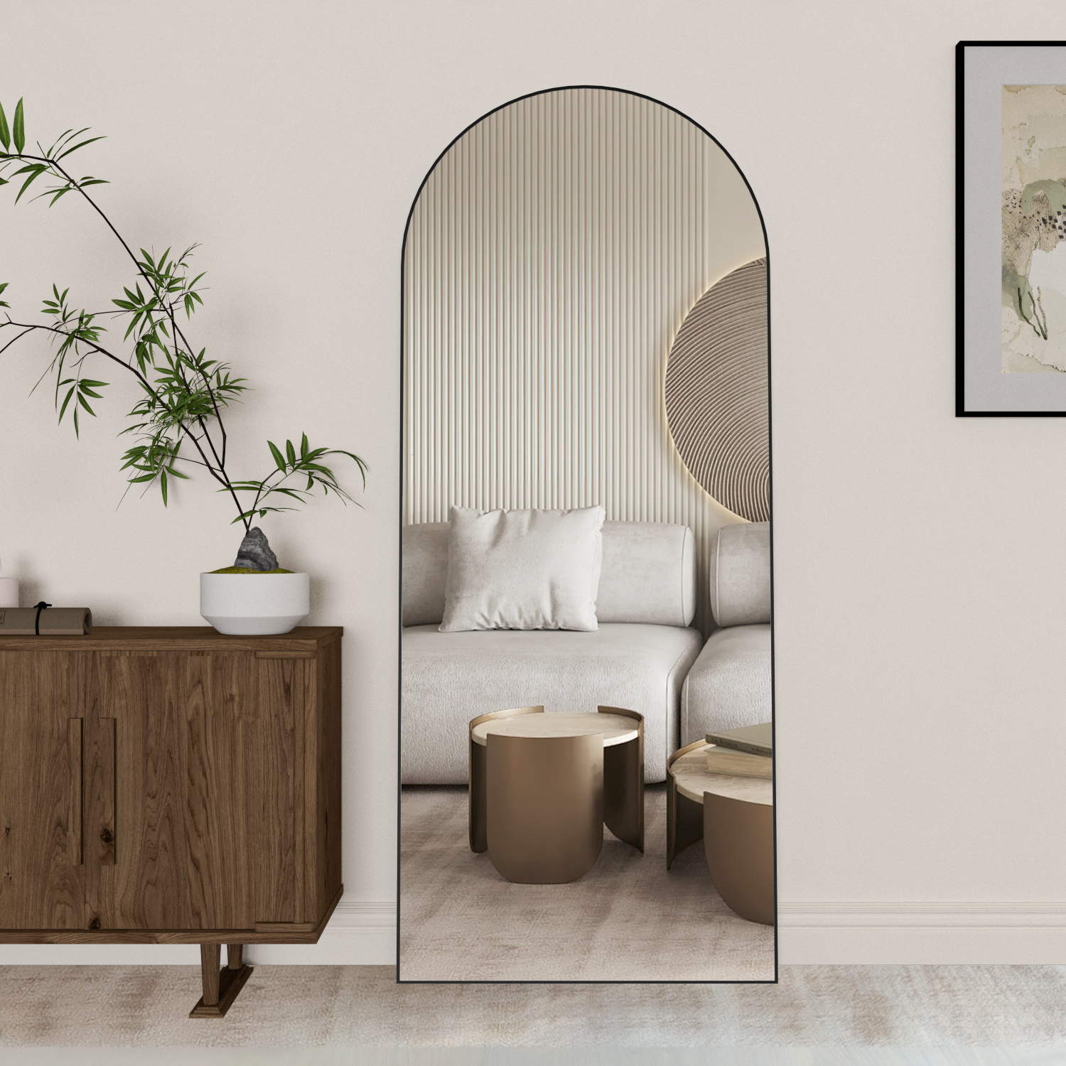Grand miroir cintré 180 x 80 cm, pleine longueur, à poser ou miroir mural pour la chambre à coucher, avec cadre en aluminium, pour le dressing, noir - 3