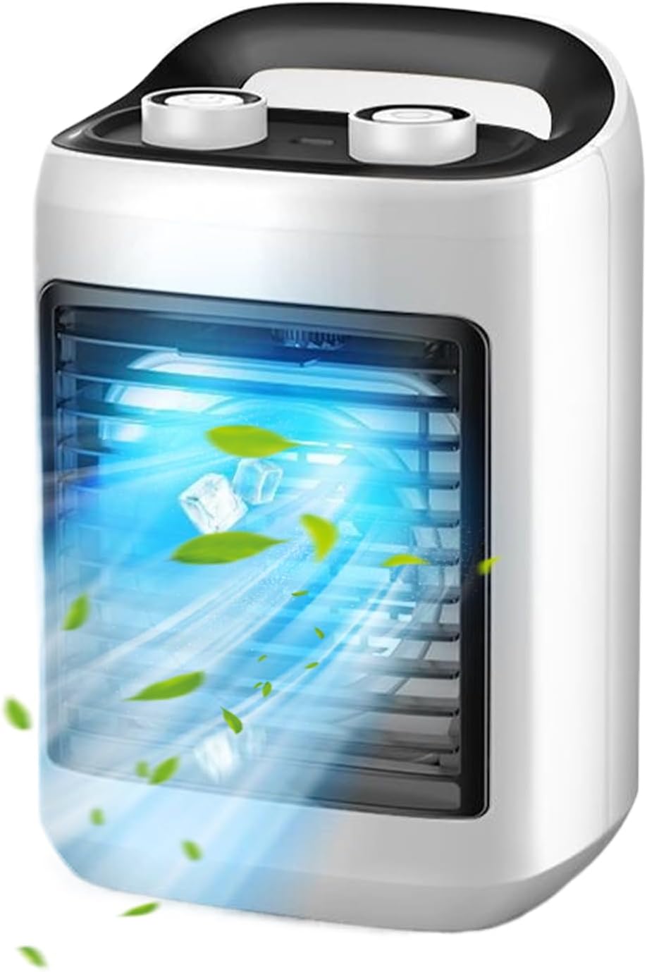 Mała, cicha chłodziarka ze zbiornikiem na wodę do domu, biura, podróży i na kemping; wymiary: 9,84 x 6,5 x 4,92 cala