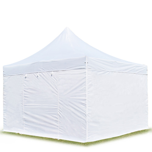 4x4m gazebo pieghevole PVC ignifugo con 4 laterali, PROFESSIONAL alluminio, bianco