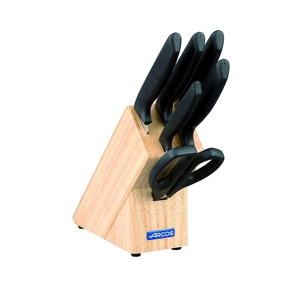 Arcos Carne/Negro Juego De Cuchillos De Cocina. 6 Piezas Con Bloque. 5 Cuchillos Chef Y 1 Tijeras Acero Inoxidable. Mango Ergonómico Polipropileno Para Cortar Pescado Y Verduras. Serie Niza. Color - Imagen 3