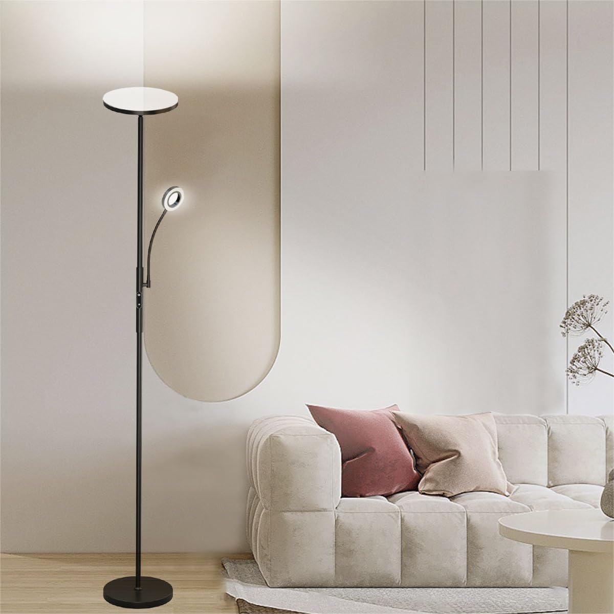 Amdelne Lampadaire LED, 30W+5W 2500LM, dimmable et contrôle des couleurs 3000K-6000K, avec télécommande magnétique Noir - 6