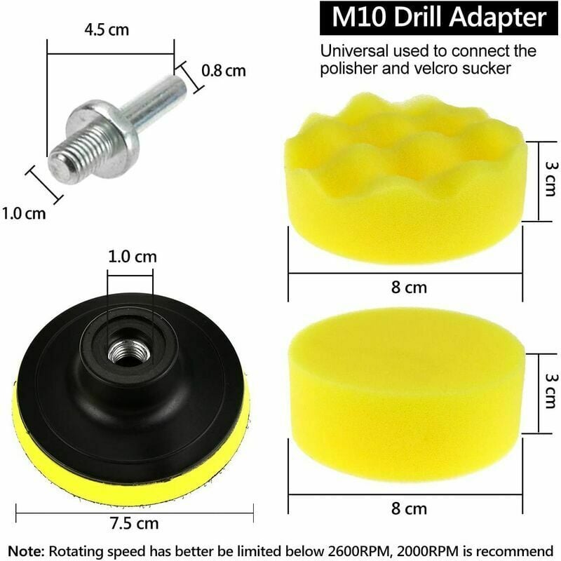 Kit Polissage Voiture 25 Pièces – Tampons + Adaptateur Perceuse M10 – Mousse & Laine pour Polish Auto, Finition Pro - 2