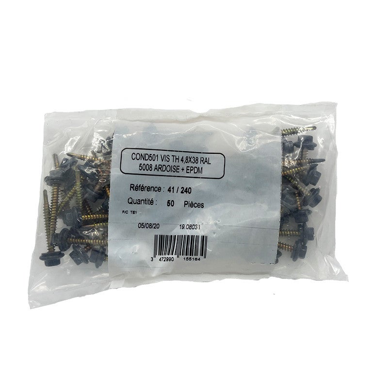 50 vis de fixation en plage pour support bois 4.8x38 Bleu Ardoise RAL 5008 - 2