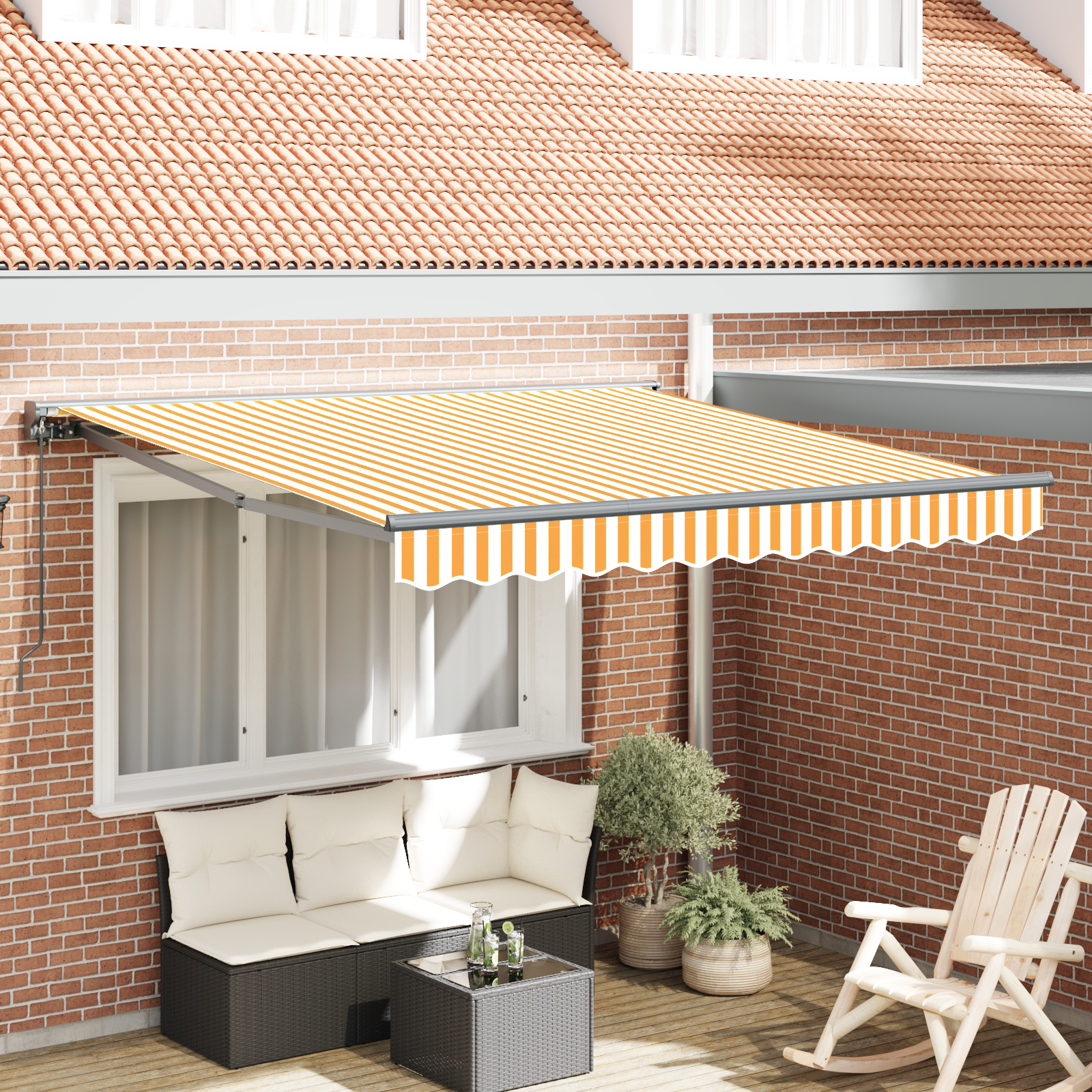 Rama markizy Żółty i Biały 300 x 250 cm Poliester z powłoką PU vidaXL