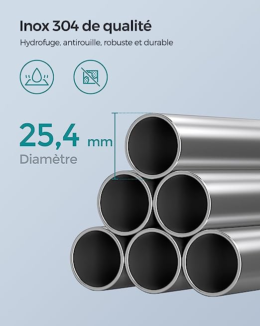 Étagère de Douche Réglable en Hauteur, Hauteur Totale 95-300 cm, en Inox, 4 Niveaux, 3 Crochets, Argent et Noir - 3