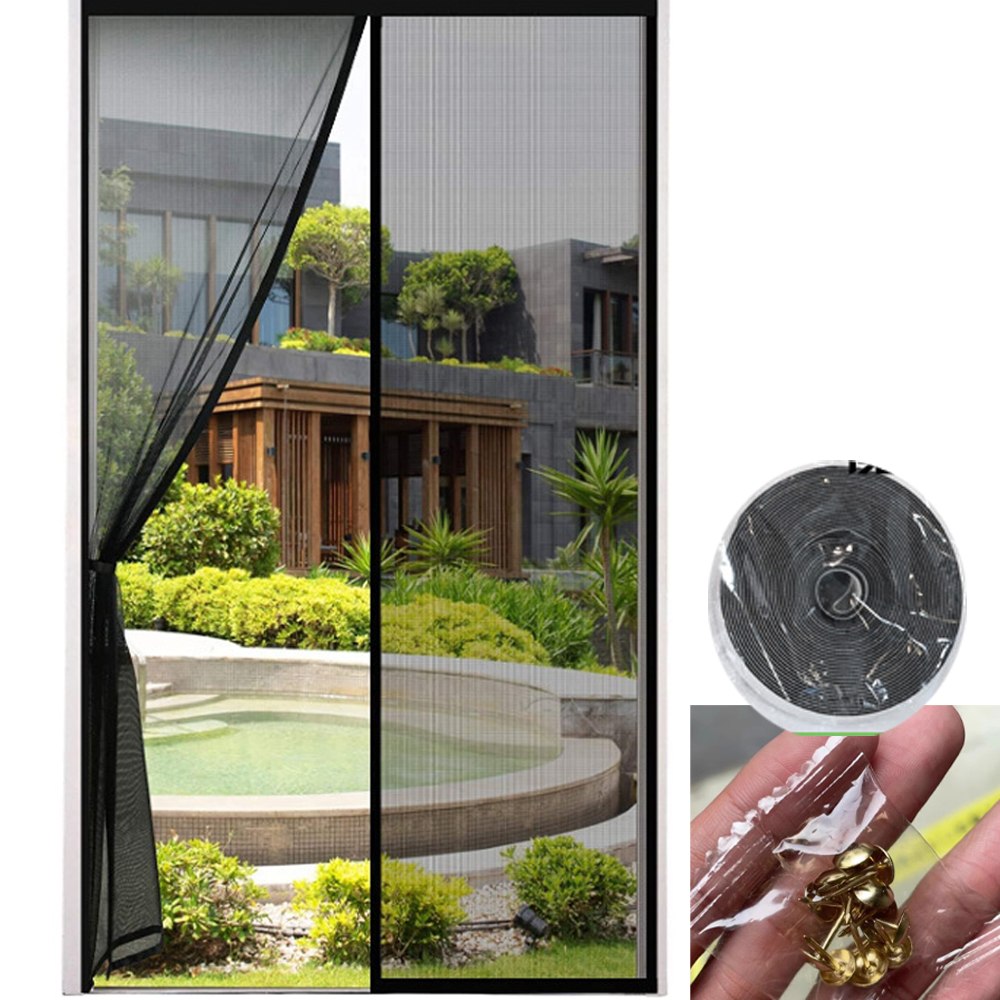 Moskitiera do grubych drzwi 120 x 220 cm, bardzo gęste oczka, magnetyczna zasłona przeciwko muchom i owadom, pręty magnetyczne, automatyczne zamykani
