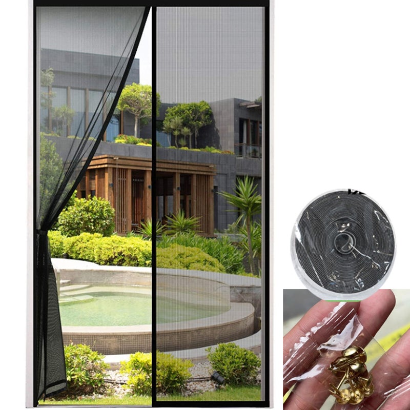 Moskitiera do grubych drzwi 120 x 220 cm, bardzo gęste oczka, magnetyczna zasłona przeciwko muchom i owadom, pręty magnetyczne, automatyczne zamykani