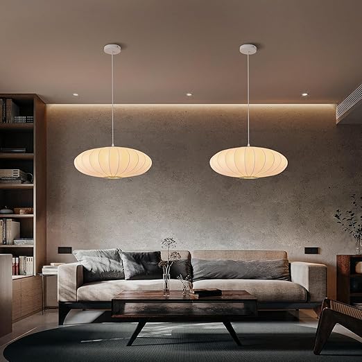 Lanterne Suspension,Abat-jour En Imitation Soie,Lustre Boho Blanc,Luminaires Créatif Simple À Hauteur Réglable Pour Salon, Chambre À Coucher(30cm) - 3