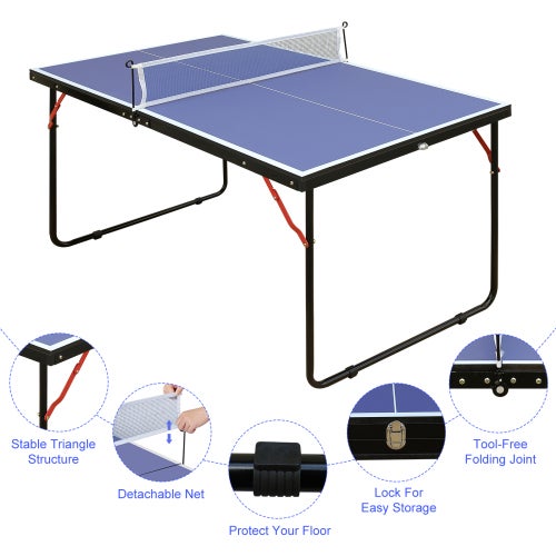 Mesa de tênis de mesa dobrável de 4,5 pés, portátil com rede, raquetes e bolas, para interior e exterior, fácil armazenamento - 2