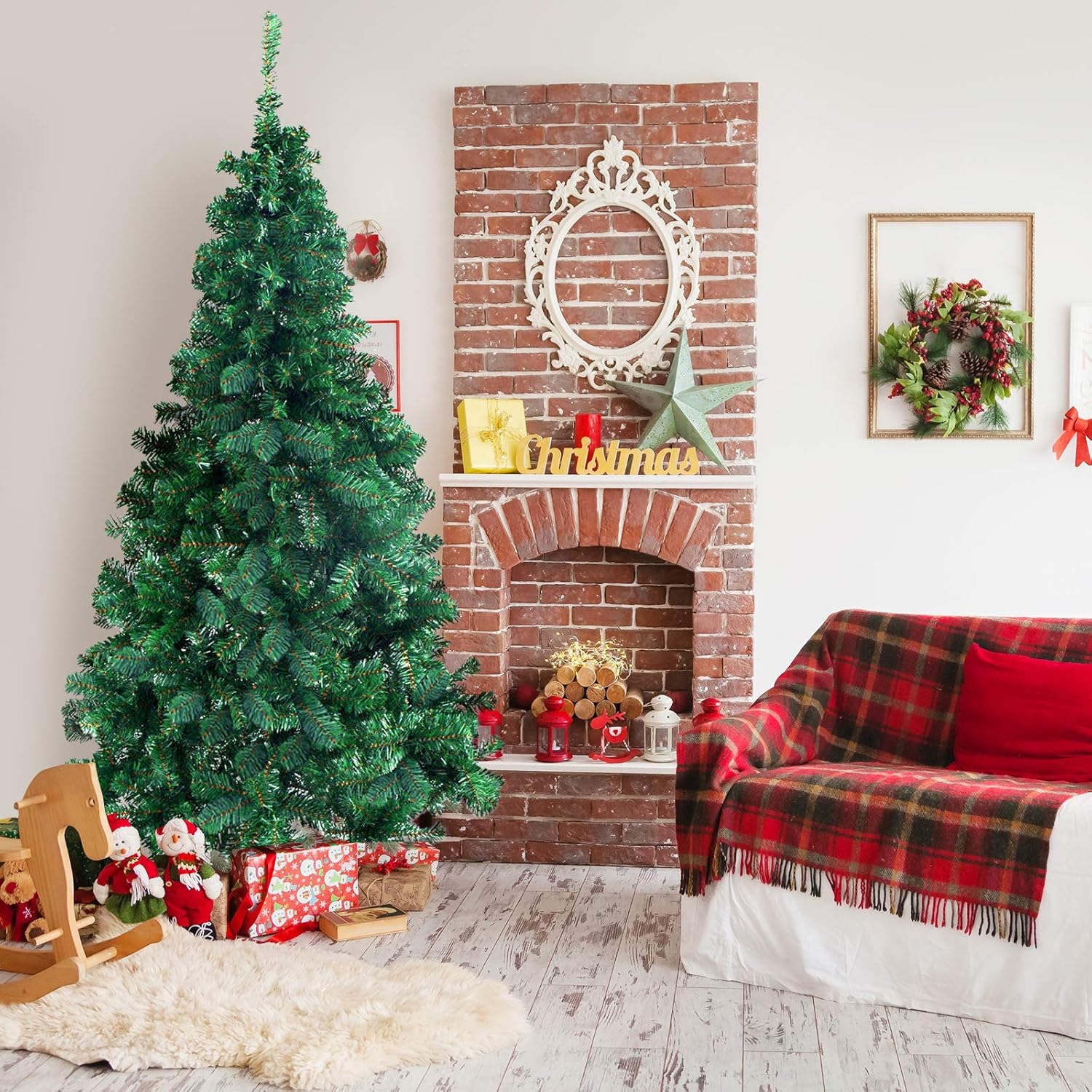 Albero di Natale Realistico di 180 cm, 650 Rami Folti in PVC Ignifugo, Supporto in Ferro, Divisibile per Trasporto e Montaggio Facile, 4 Size - 7