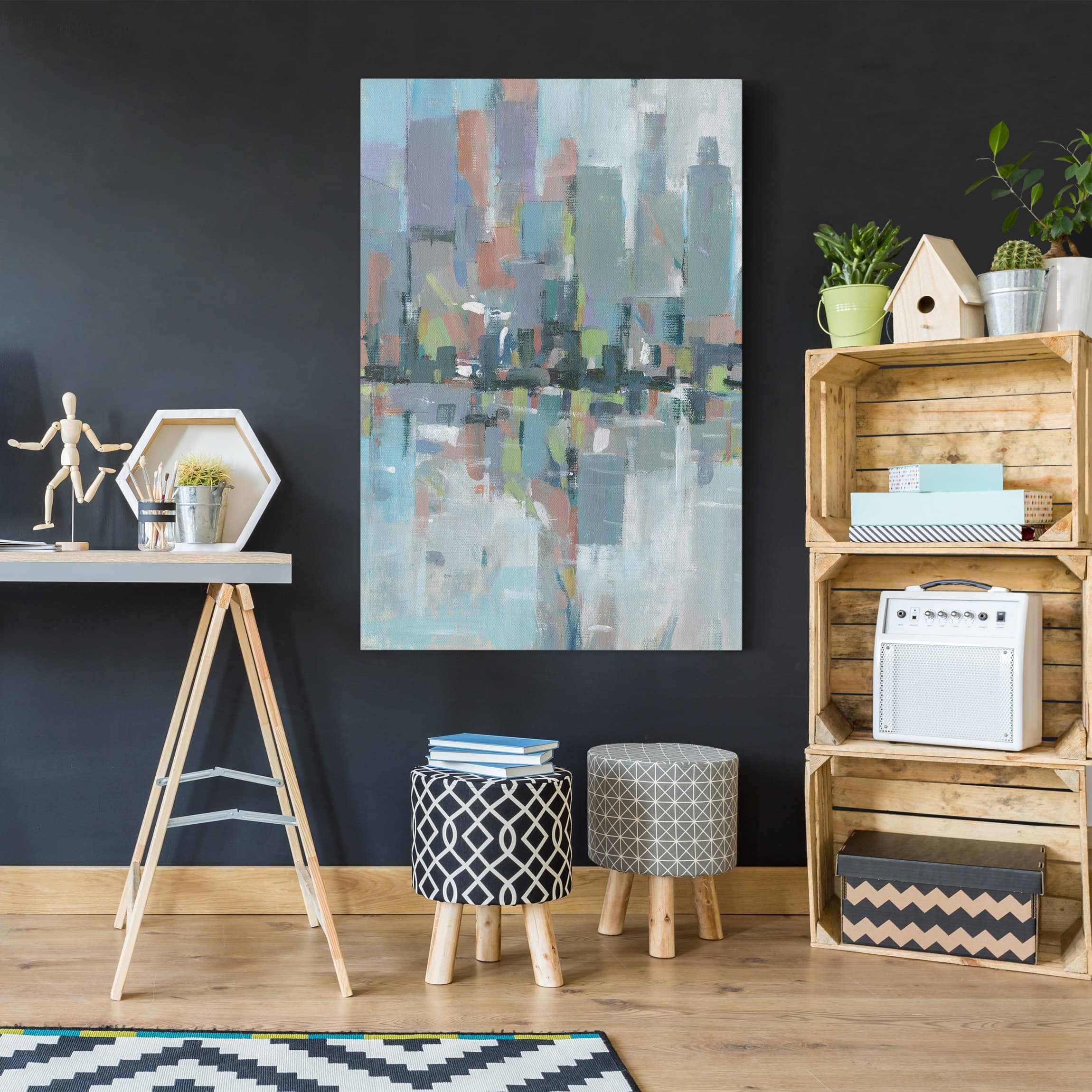 Impression sur toile tableau sur toile châssis gris abstrait peinture artiste 275 cuisine chambre à coucher salon couloir 60 x 90 cm - 3