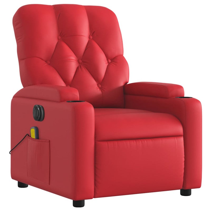 Sillón de masaje reclinable eléctrico de cuero artificial rojo vidaXL - 3