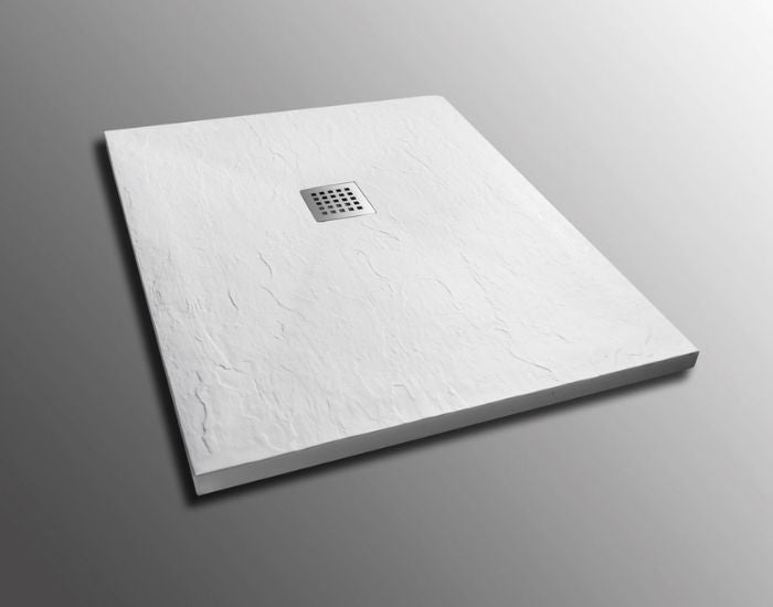 Piatto doccia 100x140 h.2,8 in marmo resina effetto pietra bianco opaco Ardesia - 4