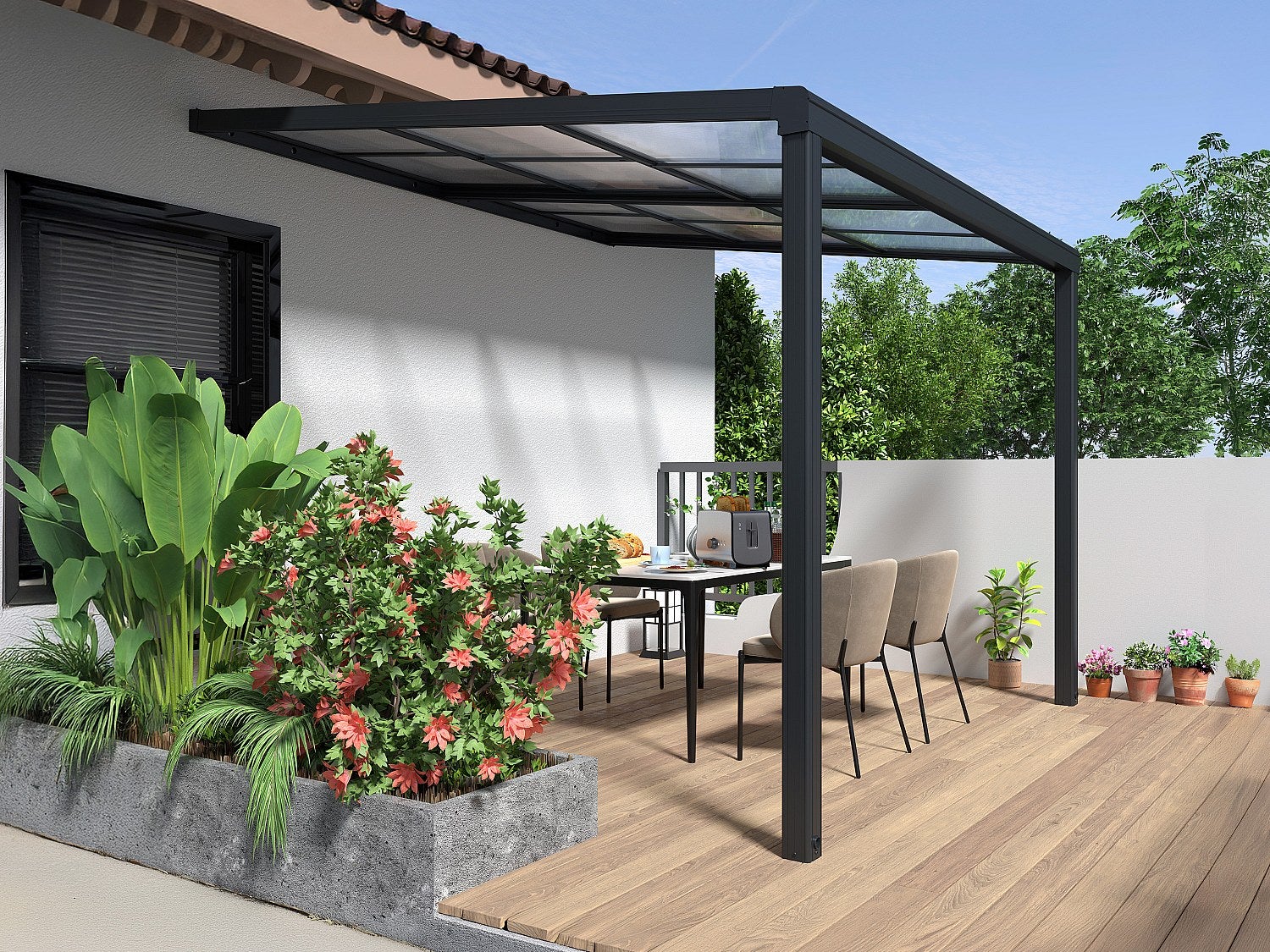Pergola przyścienna z rozsuwanym dachem - 9 m² - antracytowy - IZEDA