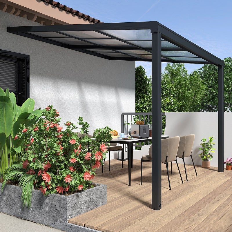 Pergola przyścienna z rozsuwanym dachem - 9 m² - antracytowy - IZEDA