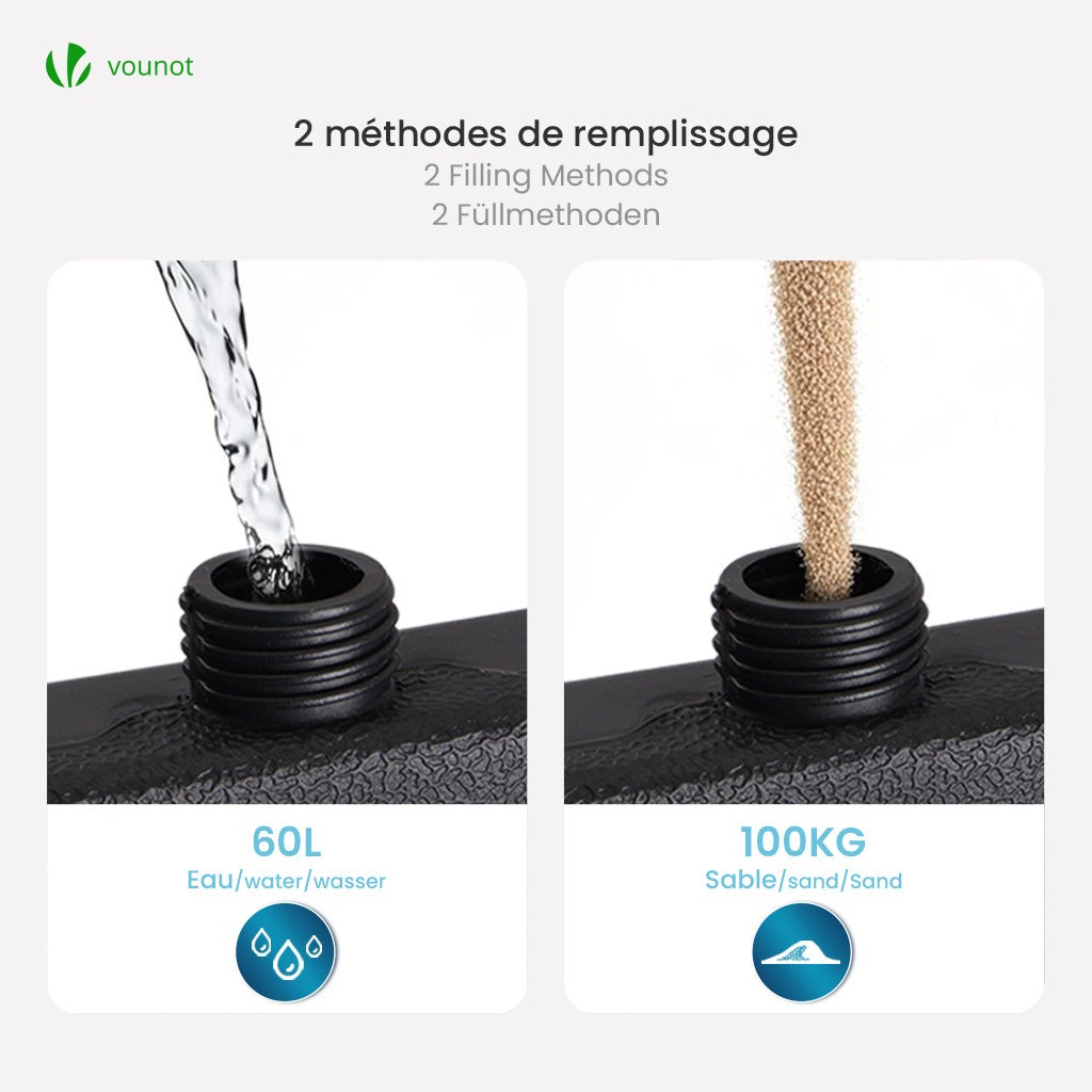 Dalle de lestage pour pied de parasol - 4 pcs à remplir avec poignée - HDPE - 100kg sable ou 60L eau - base en croix - VOUNOT® - 4