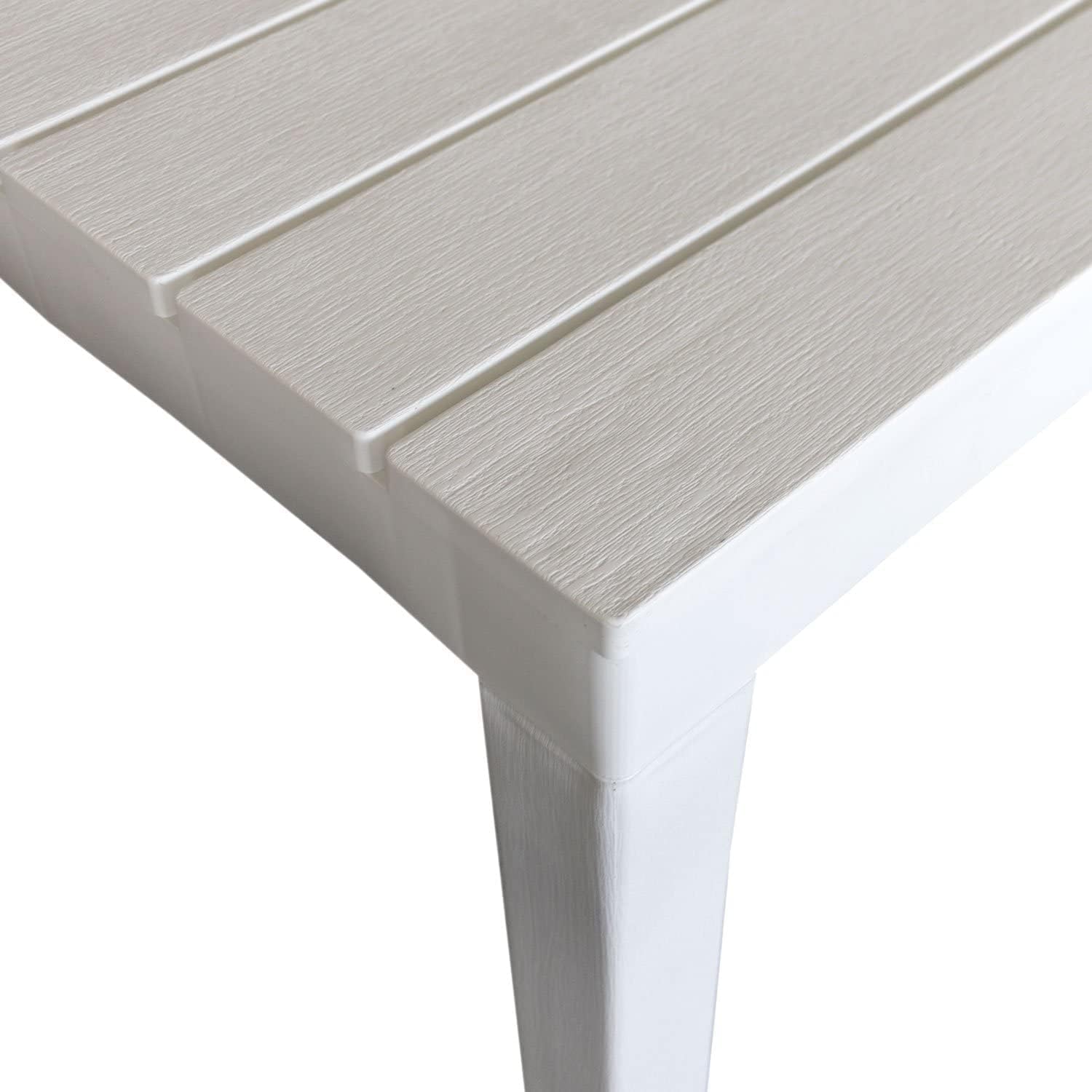 Table carrée 80x80 cm en résine blanche avec effet lattes de bois Bali - 4