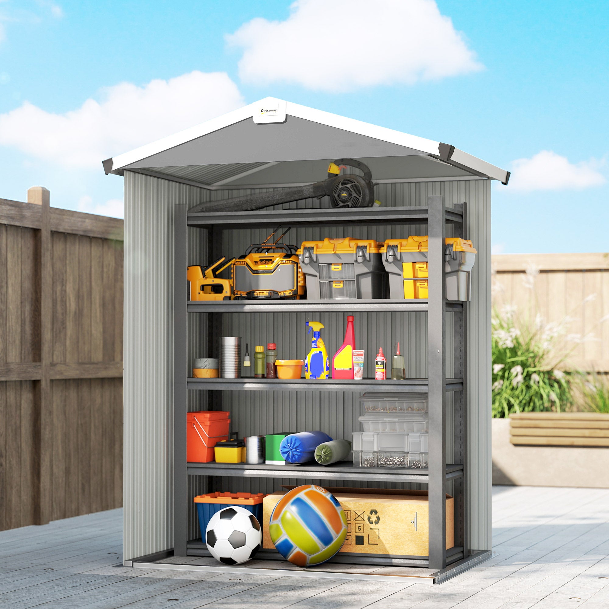 Caseta de Jardín Outsunny Acero Galvanizado Gris 133x87x178 cm - 4