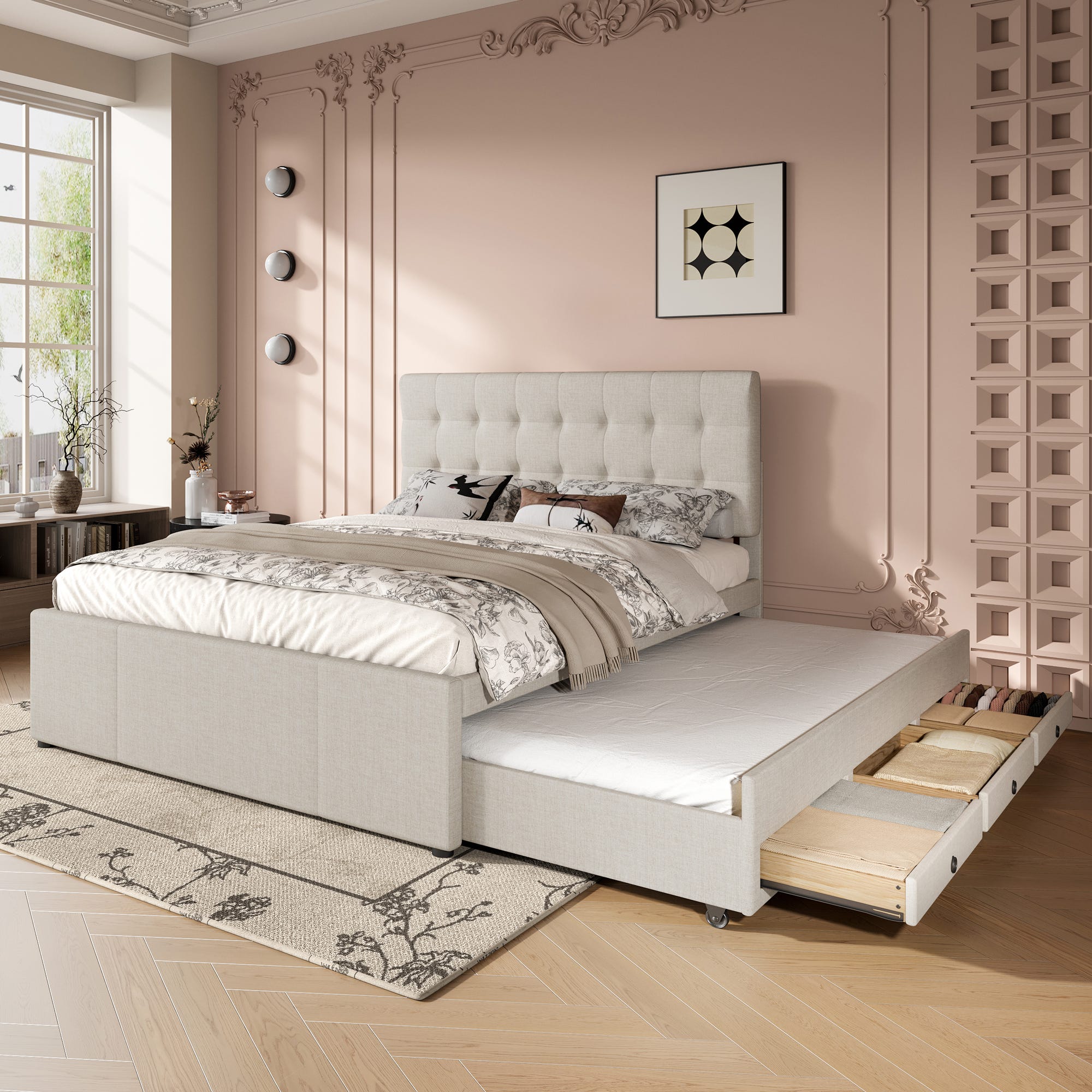 Letto imbottito 140x200cm, letto matrimoniale con 4 Letto imbottito 140x200cm, letto matrimoniale con 4