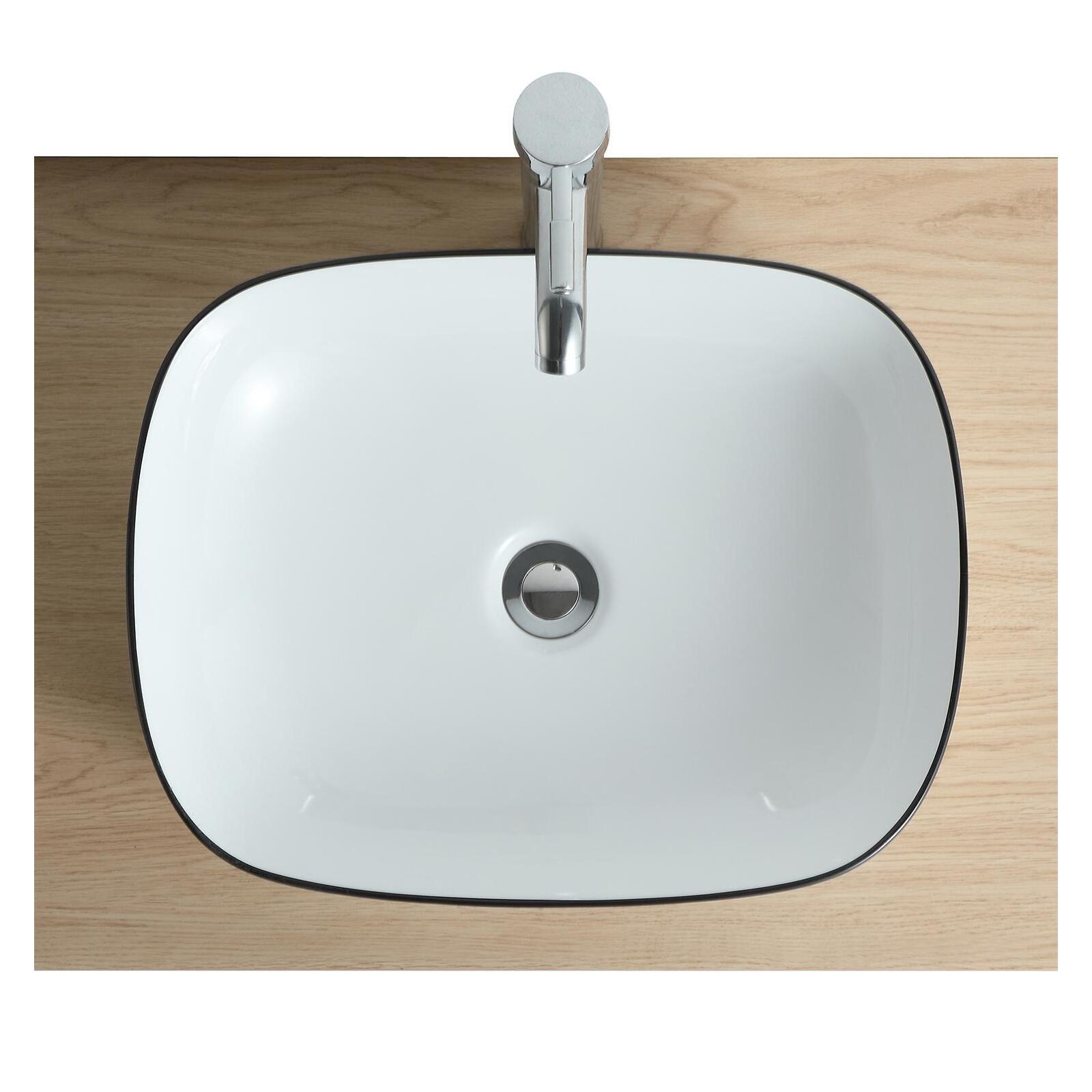 Lavabo rectangular de cerámica sobre encimera con borde, 48x37cm, DIEGO - 5