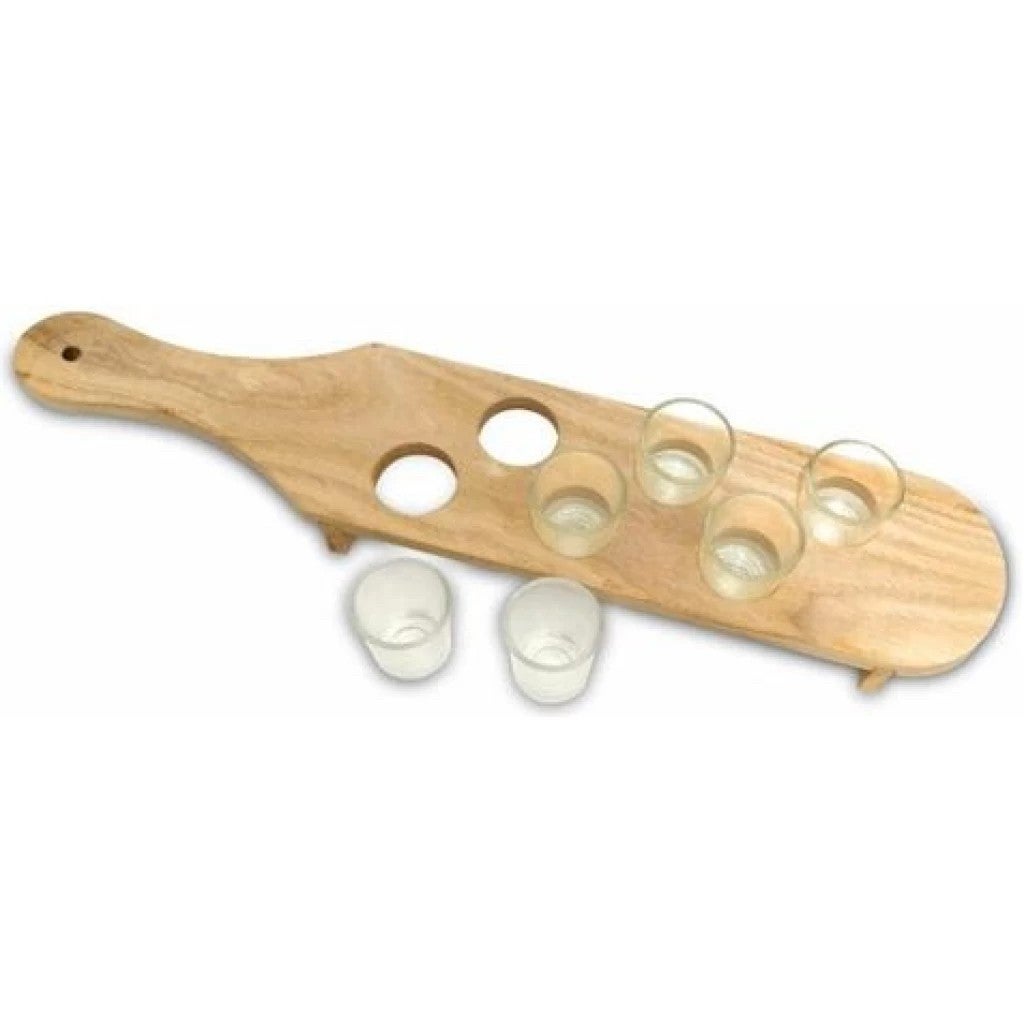 Set 6 pahare shot din sticla Flippy, cu suport din lemn, 50 ml 6buc