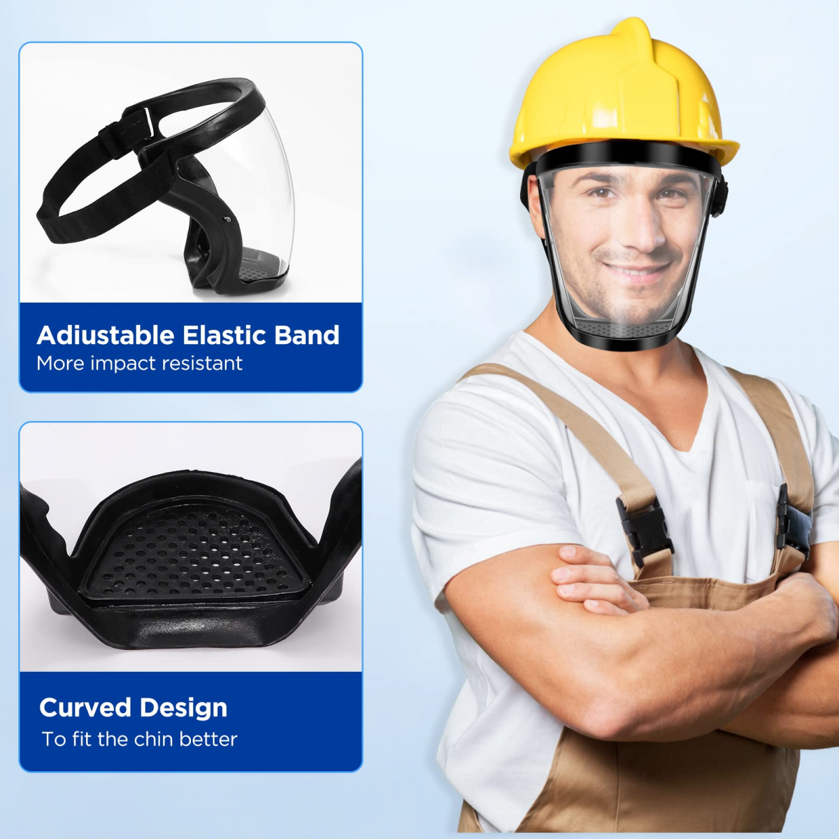 Visor de proteção, Máscara facial transparente anti-embaciamento, Escudo facial completo protetor, Viseiras de segurança HD reutilizáveis - 8