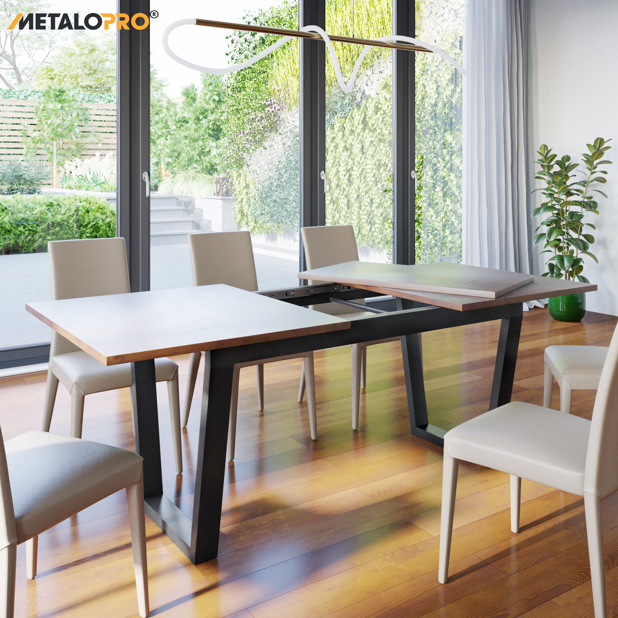 MetaloPro Atria Split - Pied de table extensible trapèze, stable, parfait pour table à manger, salon ou cuisine, avec cadre en métal durable - 8