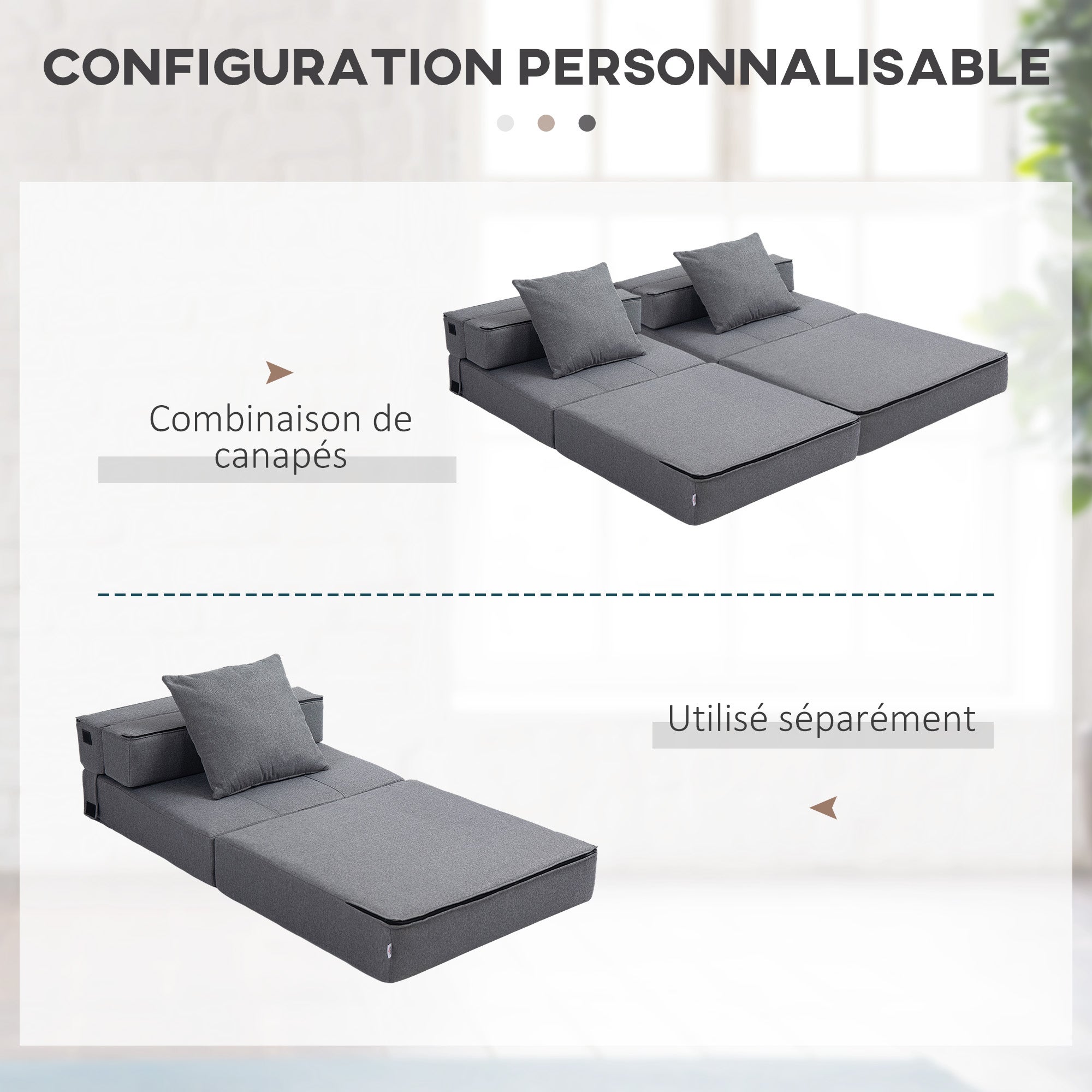 Chauffeuse tissu 1 place convertible lit HOMCOM - 7