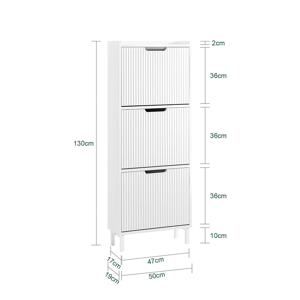 SoBuy FSR177-H-W Meuble à Chaussures Armoire à Chaussures, 3 Portes abattantes, Meuble d'Entrée, Blanc - 3