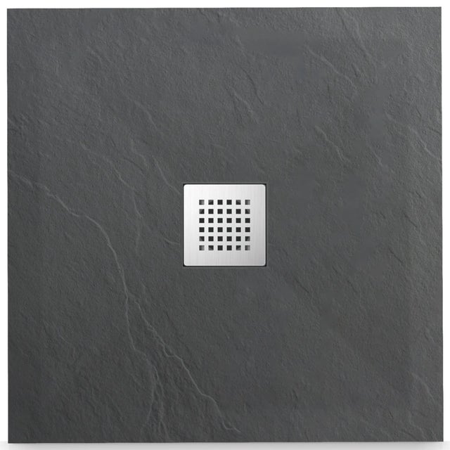 Balneo Receveur de douche antidérapant carré en composite gris foncé bas 80×80 cm