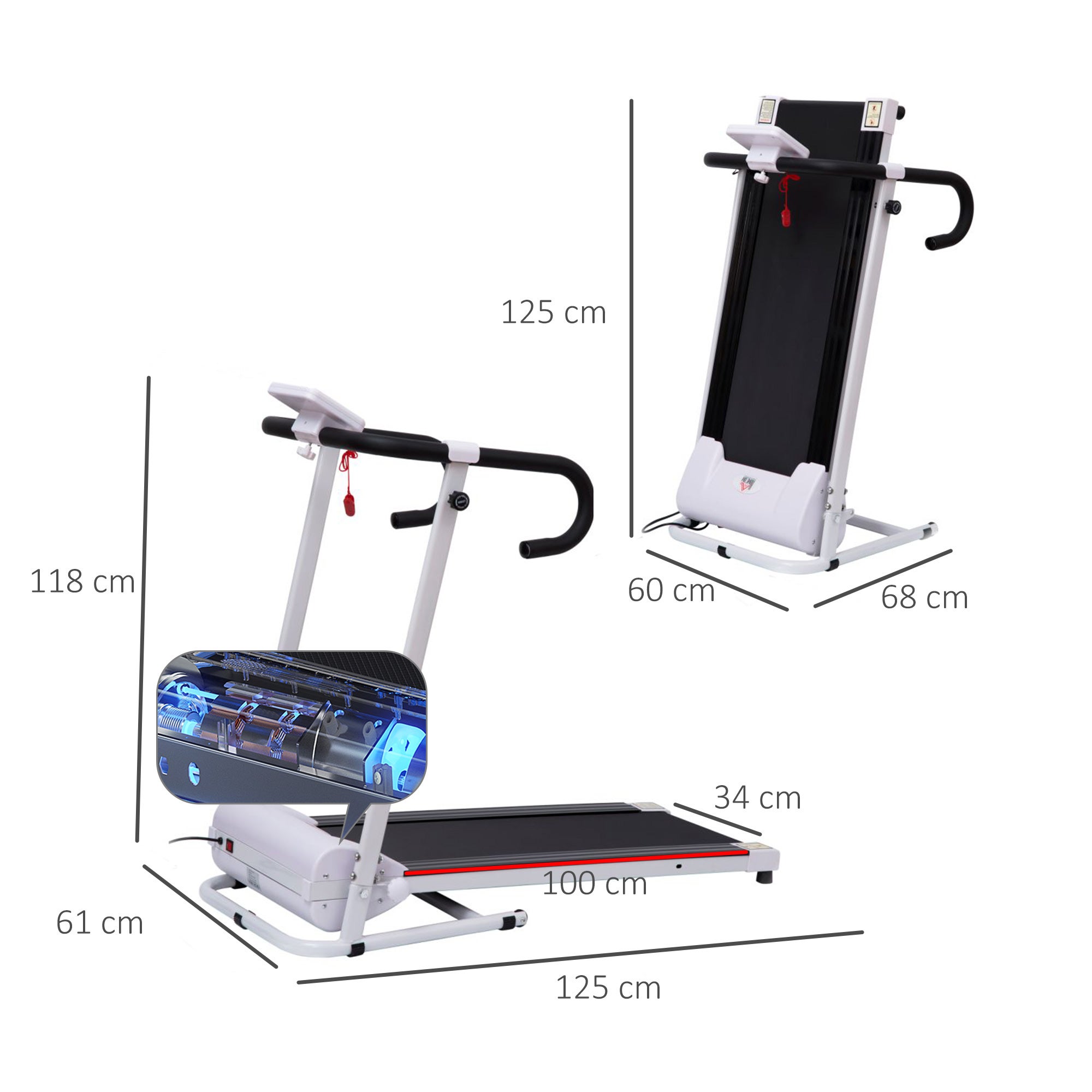 Passadeira dobrável e elétrica de 500w para fitness 1-10km/h com visor lcd e carga máx. 110kg 125x61x118cm - 3