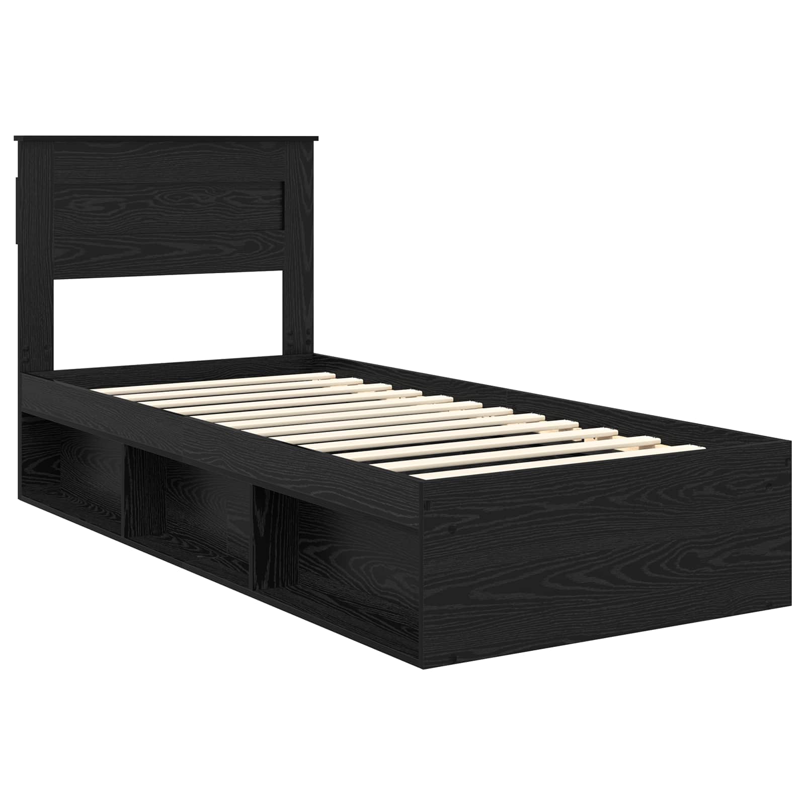 Cadre de lit chêne noir en panneau de bois pour la chambre, 75 × 190 cm - 4