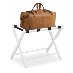 Porte-Bagage Pliable Relaxdays En Bois De Pin - Avec Étiquette, Support Valise Hôtel Maison - 81x46x43 Cm