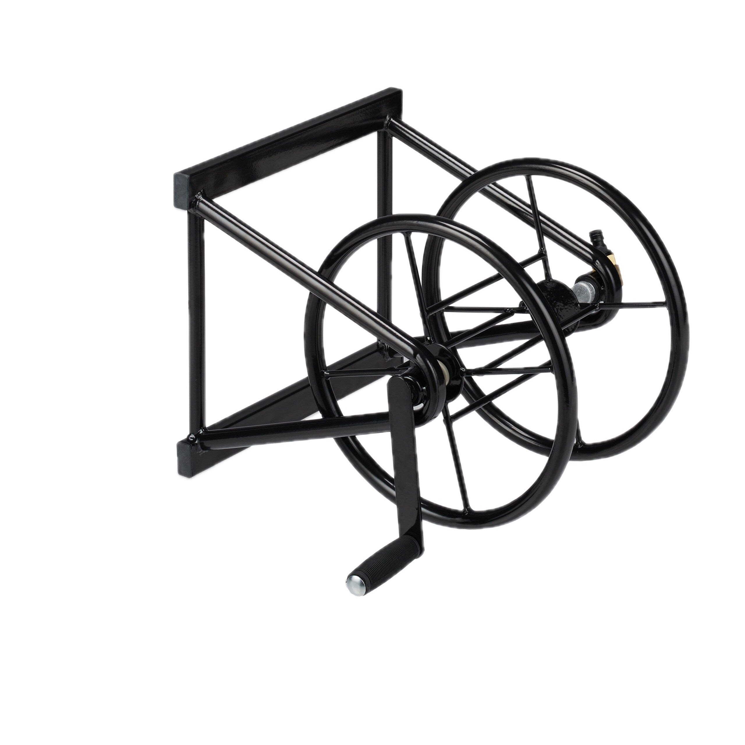 Enrollador de manguera de pared con manivela, para mangueras de 5/8 pulgadas y hasta 60 m, de acero y goma, negro, 36 x 53 x 50 cm, Relaxdays - 9