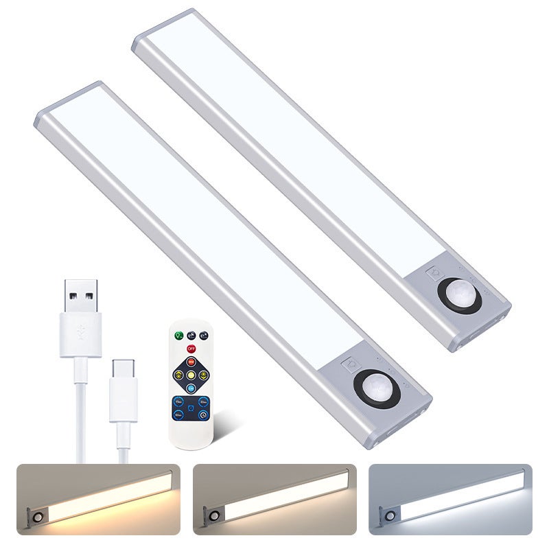 Zestaw 2 lamp podszafkowych z czujnikiem ruchu, z pilotem i timerem, magnetyczna lampka nocna ze ściemniaczem, 30 cm